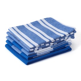 Encasa XO Kitchen Dish Towels Set | Blue | Waffle Weave and Flat Hand Tea Towel | 70x45 cm | Quick Drying Reusable Cotton Washcloths | Multipurpose Lightweight Dishcloths Set of 5