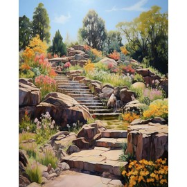 XTXGERL Paint by Number Kits, Park Rockery Stone Flower, Landscape, DIY Oil Painting Paint by Number Kits on Canvas Arts Craft for Home Wall Decor, 40x50cm