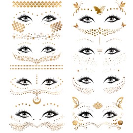 Konsait Tattoo Metallic Festival Temporary Tattoos Waterproof Face Gold Flash Sticker Face Tattoo for Women Girls Festival Shows