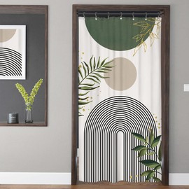 Mitpok Small Stall RV Shower Curtain 36Wx72H Half Single Sage Green Modern Boho Mid Century Abstract Gold Leave Grey Plant Bathroom Decor Minimalist Arch Aesthetic Bath Curtain Polyester 7 Pack Hooks