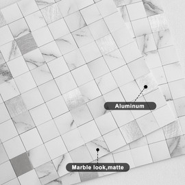 VAOVI Peel and Stick Self-Adhesive Marble Mosaic Wall Tile Backsplash for Kitchen Bathroom Shower(Silver White 10 Sheets)