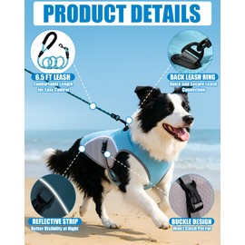 Lvkakmox Dog Cooling Vest with 6.5FT Leash, UPF50 Breathable Lightweight Heat Relief Vest for Small & Large Dogs, Hot Weather Summer Outdoor Walking Hiking