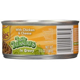 Friskies Canned Tasty Treasures Cat Food, Chicken And Cheese in gravy, 5.5 Oz
