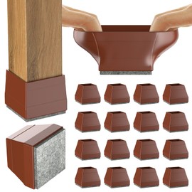 Square Chair Leg Protectors for Hardwood Floors, 16 Pcs Silicone Felt Furniture Leg Cover,(Brown 1 1/2").
