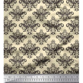 Soimoi White Cotton Jersey Fabric Seamless Baroque Damask Printed Craft Fabric by the metre 58 Inch Wide