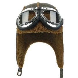 ililily Aviator Hat Winter Snowboard Fur Ear Flaps Trooper Trapper Pilot Goggles Olive Green