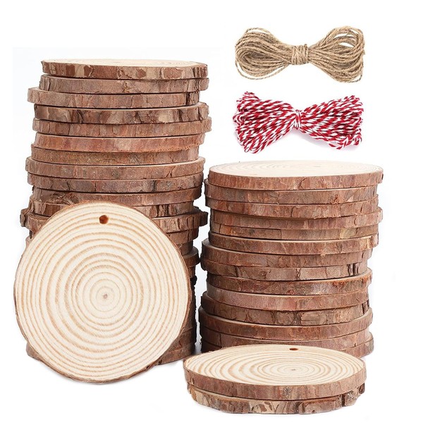 Wood Slices - 20Pcs Unfinished Natural Wood Discs, 7-8 CM