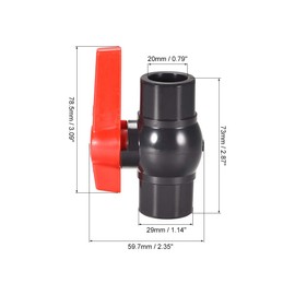 sourcing map Ball Valve, 1/2" Slip PVC Socket End Valve T-Handle Water Shut-Off Valve for Irrigation and Water Treatment Dark Gray Red 2Pcs