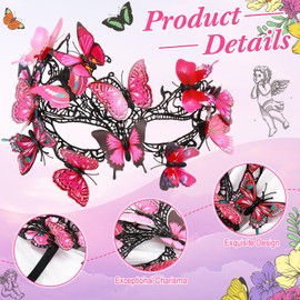 Zeyune Butterfly Lace Masquerade Mask 1920s Vintage Antique Masks Venetian Mask Butterfly Lace Eye Mask for Women Men Valentines Day Carnival Party Mardi Gras Evening Prom Renaissance Cosplay (Pink)