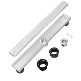 Bmvlffs Brushed Nickel 24-Inch Linear Shower Drain with Tile Insert Grate, Rectangle Bathroom Floor Drain 304 Stainless Steel Including Hair Strainer