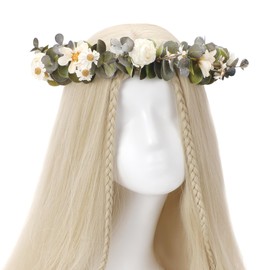 KorViSHOW White Rose Flower Crown - Fairy Floral Headpiece White Rose Flower Headband Renaissance Hair Accessories for Women Girls Bridal Wedding Vacation Festival Party Accessory