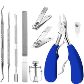JTIEO 9PACK Toenail Clippers Ingrown Toenail Tool Ingrown Toenail Treatment Ingrown Toenail Tool Kit Stainless Steel Ingrown Toenail Removal Kit Professional Tool Set for Ingrown & Thick Nail Blue