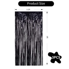 TONIFUL Pack of 3 Black Metallic Tinsel Curtains, Tinsel Foil Curtain Foil Fringe Curtain for Wedding, Engagement, Bridal Shower, Birthday, Bachelorette Party, Stage Decoration
