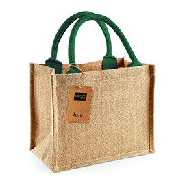 Westford Mill W412 Jute Mini Gift Bag - Natural/Forest Green