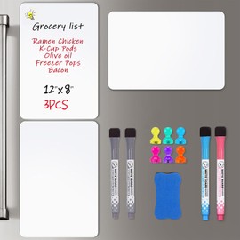 Thaibear Magnetic Whiteboard for Fridge, 3PCS Magnetic A4 Dry Erase Fridge White Board Sheet - Magnetic Kitchen Whiteboard Planner for Memos Lists and Menus 4 Marker,1 Eraser, 6 Push Pins Magnets