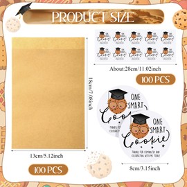 Reallnaive 100 Pcs Graduation Cookies Bags Bulk One Smart Cookie Self-adhesive Buffet Treat Bags with Stickers Congrats Grad Kraft Paper Treat Gift Graduation Party Favors for Guests Candy