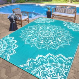 Yamaziot Waterproof Outdoor Rug 9x12 ft, Reversible Plastic Straw Rug for Patio Clearance, Camping, RV Mat, Large Outside Rug Carpet for Porch, Deck, Backyard, Balcony, Picnic (Blue)