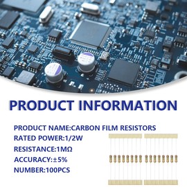 Innfeeltech 100 Pieces 1/2 W 5% Tolerance 1M Ohm Carbon Film Resistance for DIY Project and Experiments