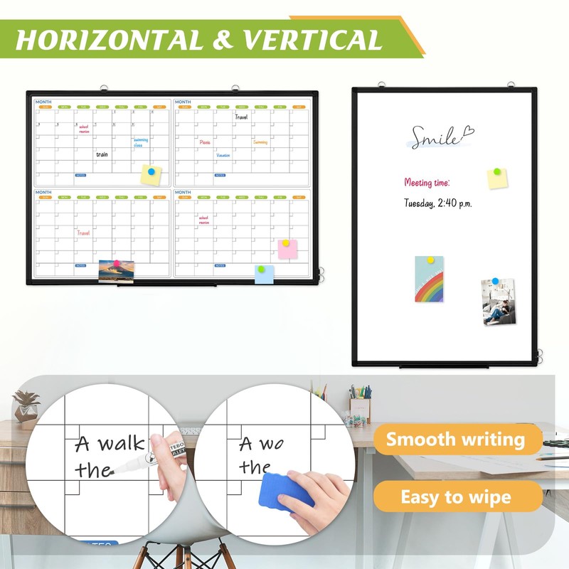 36" x 24" Magnetic Dry Erase Calendar Whiteboard, 4 Month