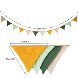 G2PLUS Nursery Fabric Bunting, Baby Bunting for Nursery, 12PCS Double Side Cloth Triangle Banner, Green and Yellow Cotton Bunting Banner for Nursery/Bedroom/Baby Shower Decor, 2.8m