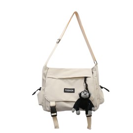 Inshere Kawaii Messenger Bag with Cute Ornament, Casual Crossbody Bag Japanese Shoulder Bag for Women Men White