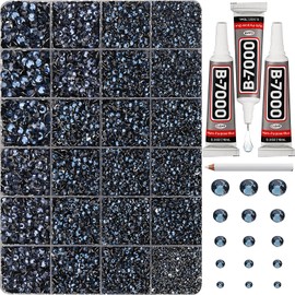 31000Pcs Navy Blue Rhinestones for Bedazzling, Bedazzler Kit with Flatback Rhinestones for Clothes Crafting Crafts Nails, 2,3,4,5,6mm Flat Back Resin Crystal Bedazzling Kit with B 7000 Glue Clear
