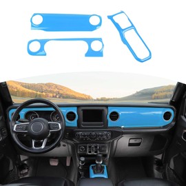 RT-TCZ for Wrangler JL Dash Trim Cover Baby Blue, Gear Shift Panel Trim Frame for Jeep Wrangler JL JLU Gladiator JT 2018-2023 Light Blue Interior Accessories 3pcs