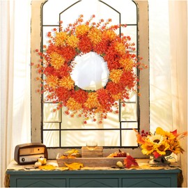 HO2NLE Fall Wreaths for Front Door 20’’Artificial Mums with Eucalyptus Wreaths Fall Door Decorations for Home Porch Outside Autumn Harvest Thanksgiving Wreath for Indoors Wall Decor