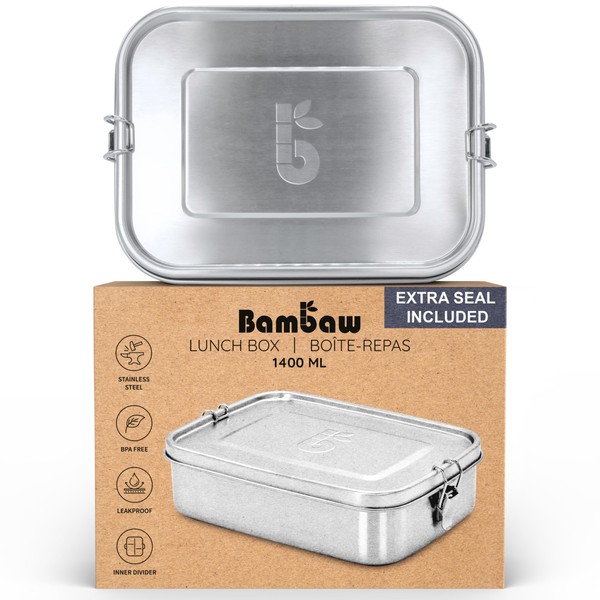 Bambaw Stainless Steel Lunch Box with Compartments, 1400 ml, Leak-proof