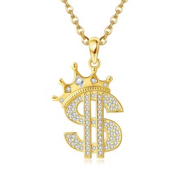DAYLINLOVE Dollar Sign Necklace 925 Sterling Silver Money Sign Gold Dollar Sign Pendant Necklace Hip Hop Rapper Jewellery Gifts for Women Men Unisex