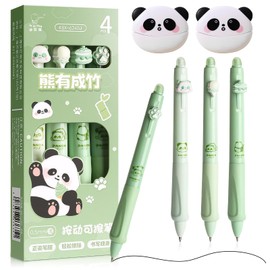 UICCVOKK 4 Pcs Erasable Pens Bundle, Cartoon Rub Out Pens for Writing, 0.5mm Erasable Gel Pens with Rubbers, Cute Cartoon Animal Friction Rollerball Pen, Rollerball Pen Erasable Writing Pen(Black)