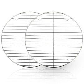 TeamFar Round Cooling Rack Set of 2, 10½ Inch Round Wire Baking Steaming Roasting Rack Set Stainless Steel, Healthy & Mirror Finish, Oven & Dishwasher Safe