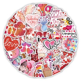 50pcs Valentine Stickers, Love Stickers Vinyl Waterproof for Laptop Water Bottles Scrapbook Skateboard Guitar Heart Romantic Stickers Valentine's Day Stickers for Teens and Adults (Valentine's Day)