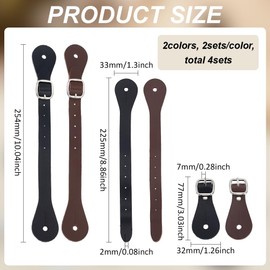 FINGERINSPIRE 4 Sets Faux Leather Spur Straps Black Coconut Brown Western Men's Adjustable Boot Straps with Alloy Buckle Spur Straps for Boots for Western Women Men Riding Supplies, multicoloured