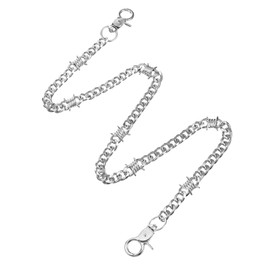 Hpmjz Punk Wallet Chain 25 inch Hip Hop Pants Chain for Man Silver Round Clasp Belt Heavy Duty Metal Keychain Goth Keyholder Clothing Accessories for Keys Wallet Jeans Pants Belt Valentine's Day