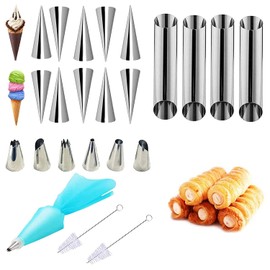 Moldes de esquina de color crema, rollo de crema de acero inoxidable, moldes de cono de croissant en espiral, kit de herramientas para tartas con boquilla de hielo y cepillo para polvo de