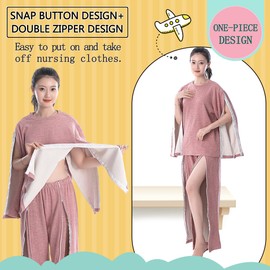 Siomlana Bedridden Patient Clothing,Disability Clothing with Full Opening on Both Sides,Patient Clothes,Suitable for Paralyzed Elderly,Post Surgery Dialysis,Fracture Patients(Women,Pink,2XL)
