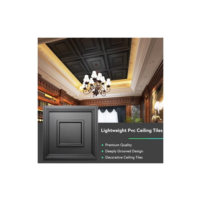 STICKGOO Black Drop Ceiling Tile 2ft x 2ft, Ceiling Panel