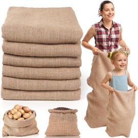 Kmise Premium Tightly Woven Burlap Potato Sack Race Bags (Pack of 6)，48"x25" Natural Jute Burlap Sacks for Kids & Adults, Reusable Eco-Friendly Grow Bag for Field Day Games & Harvest Storage