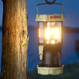 HM Electric Lanterns Solar Charging Gray-Green Camping Essentials LED Lights and Rechargeable Flashlight Headlight + Big Lights, 5 Light Mode Brighter Hanging Tent Lights Upgrade