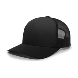 Pacific Headwear Standard 5-Panel Trucker Snapback Cap, Black/Black