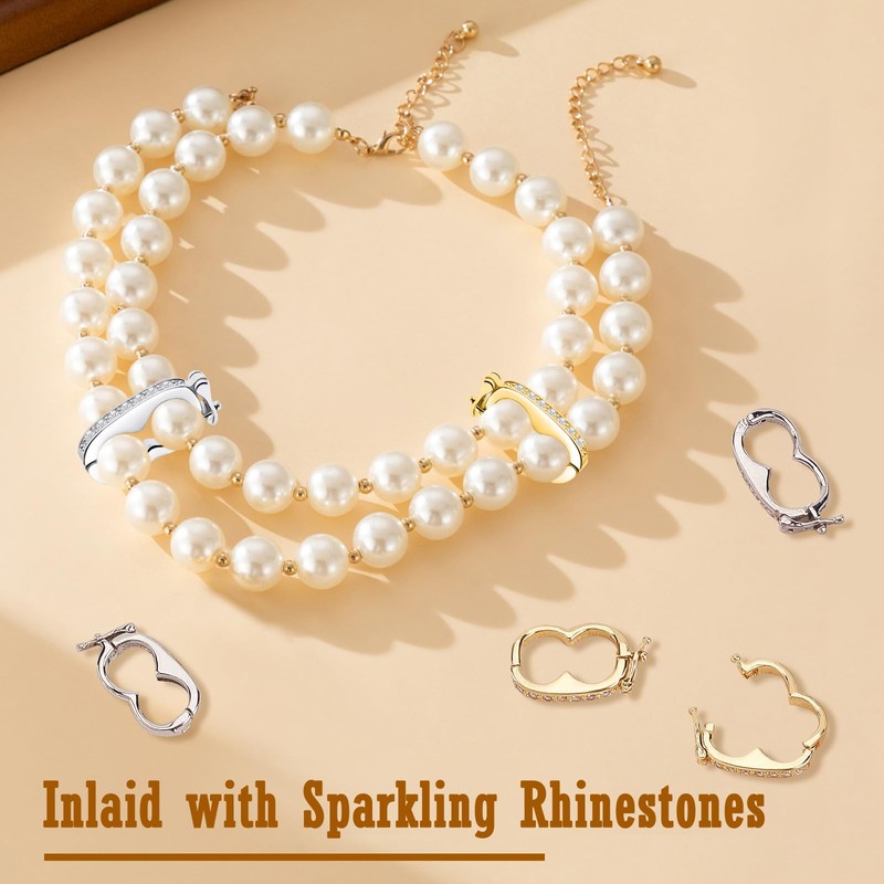 4PCS Necklace Shortener Clasp Pearl Enhancer Connector Clasps Cubic Zirconia