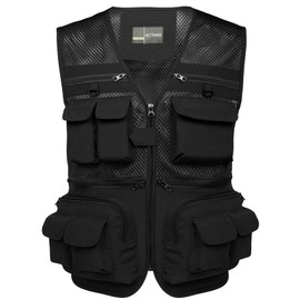 Flygo Zhusheng Men's Summer Outdoor Utility Work Fishing Travel Photo Vest Pockets Khaki (Large, Black)