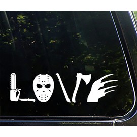 WSQ Love Horror Movies Sticker Transparent Vinyl Decal Sticker Premium Quality Vinyl White for Car Bumper Truck Van SUV Window Wall Boat Cup Tumblers Laptop or Any Smooth Surface Size 8 Inches