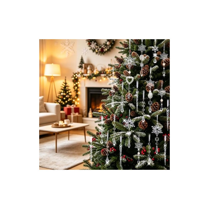 21Pcs Adornos Navideños de Cristal para Decoración de árbol de
