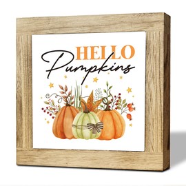 Hello Pumpkin Fall Wooden Decor, Autumn Hello Pumpkin Sign Table Top Decorations, for Home Indoor Room Party Harvest Holiday Thanksgiving Decor, 5.9×5.9×0.7inch, Farmhouse Type 09