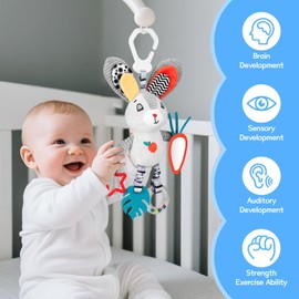 Baby Toys 0-6 Months,Newborn Essential Hanging Pram Toys for Babies 0-6 Months Infant Sensory Pushchair Car seat Toys for Baby Girls and Boys Gift (Bunny)