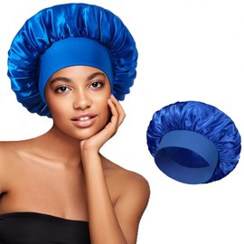 Gorro para Dormir, Gorro De Satén con Banda Elástica Ancha, Gorro De Seda para El Cuidado del Cabello Rizado Sombrero de Gorro de Dormir Ajustable Cubierta de Cabeza Toalla Pelo Secado Rapido (Royal blue)