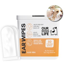 Dog Ear Wipes | Soft, Quick & Easy Ear Wipes For Dogs | Remove Wax, Dirt & Stop Smelly, Itchy Dog Ears | 50 Soothing Aloe Vera Dog Ear Cleaning Finger Wipes!