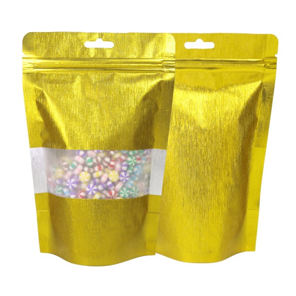 Shimmery Textured Paper Gold Foil Stand Up Bags with Translucent